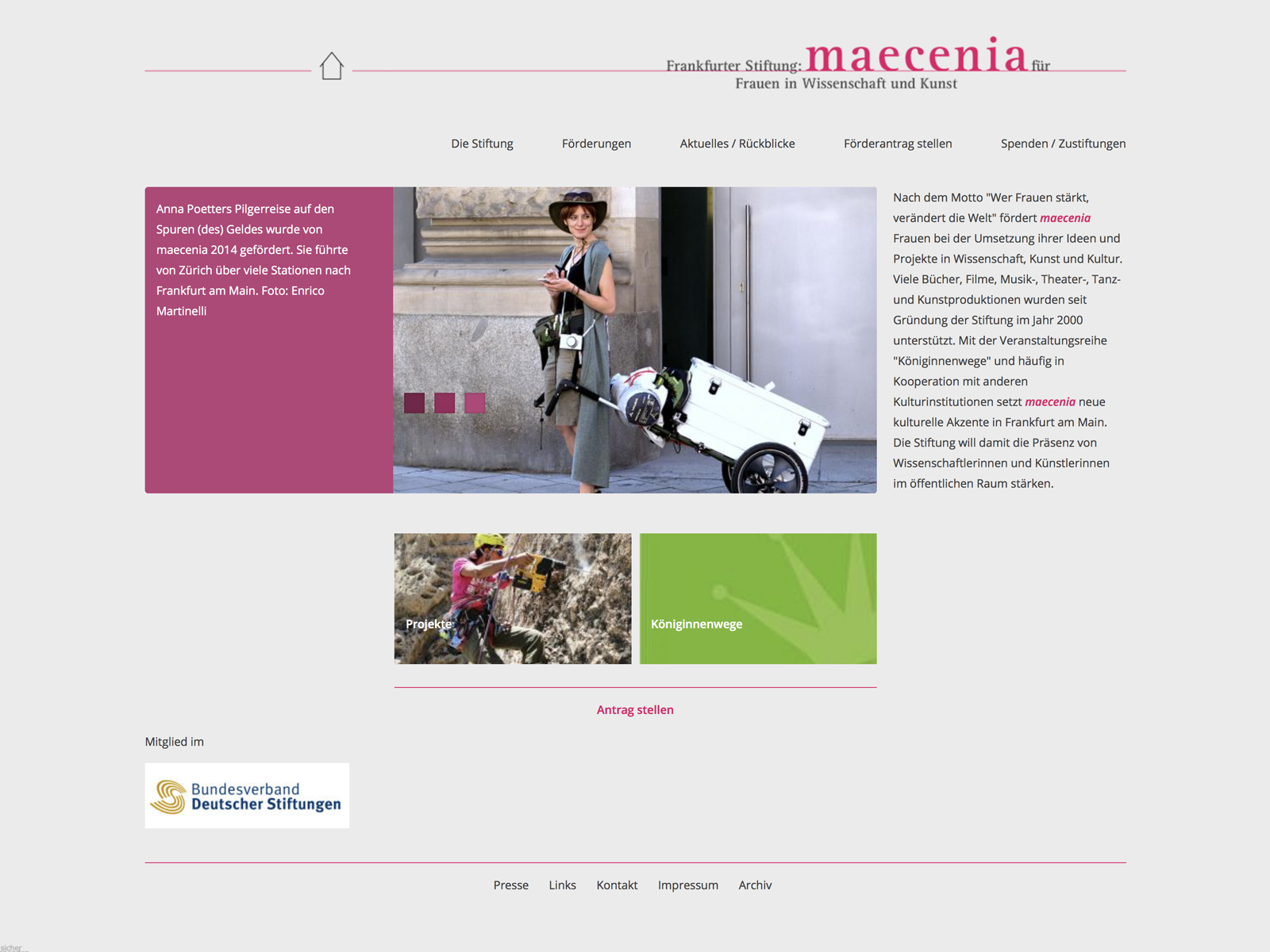 Gestaltung Website Maecenia Frankfurter Stiftung Für Frauen In